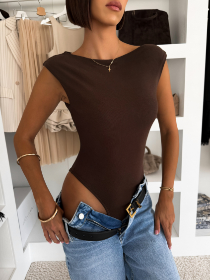 Tmavo hnedé elastické basic elastické body PIPALA (Veľkosť ONESIZE)
