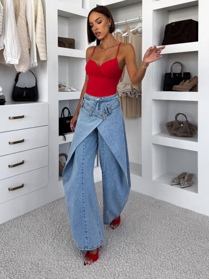 Modré luxusní široké stylové baggy džíny DUNEYA (Veľkosť L)