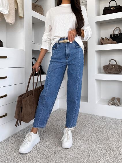 Modré mom fit široké stylové džíny CEROTA (Veľkosť L)