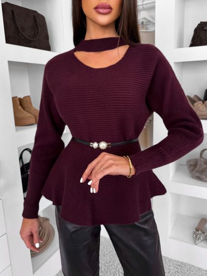 Vínový elegantní pohodlný svetřík TALMESA (Veľkosť ONESIZE)