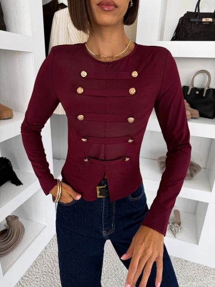 Vínový elegantní top MOSKATO s dlouhým rukávem (Veľkosť M/L)