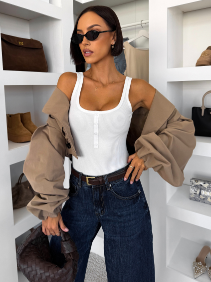 Bílé bavlněné basic body LIBERTO (Veľkosť ONESIZE)