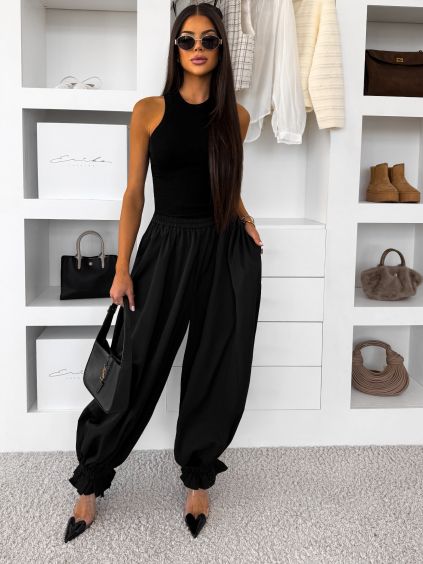 Čierne široké extra wide nohavice BLUSHA na gumu (Veľkosť M/L)