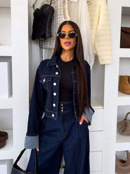 Tmavomodrá džínsová denim krátka bunda AVELORE (Veľkosť L)