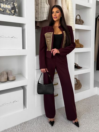 Vínový elegantní kalhotový kostým BRAVENA (Veľkosť ONESIZE)