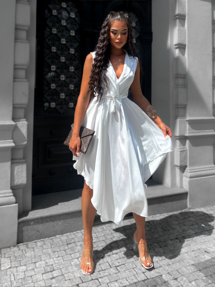 Biele lesklé šaty BLAINE s viazaním