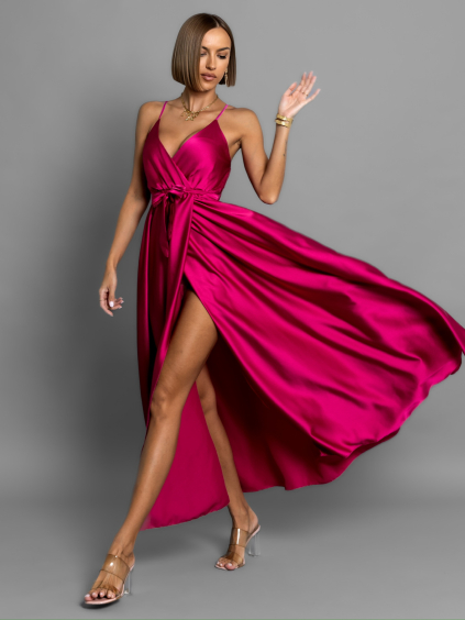 32148 malinove elegantni dlouhe saty fairytale