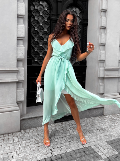 Mentolové volánikové šaty RHEA na ramienka