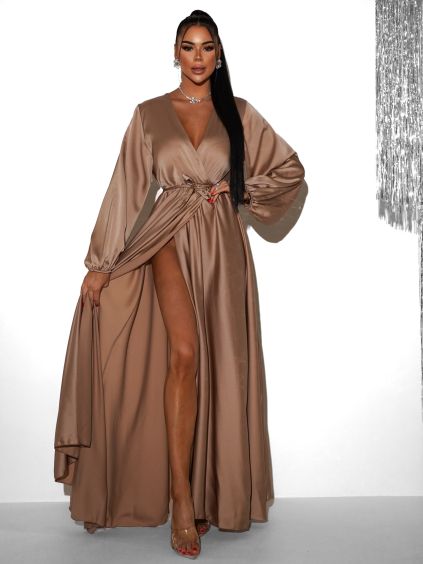 37944 6 zlate elegantni saty woman s dlouhym rukavem