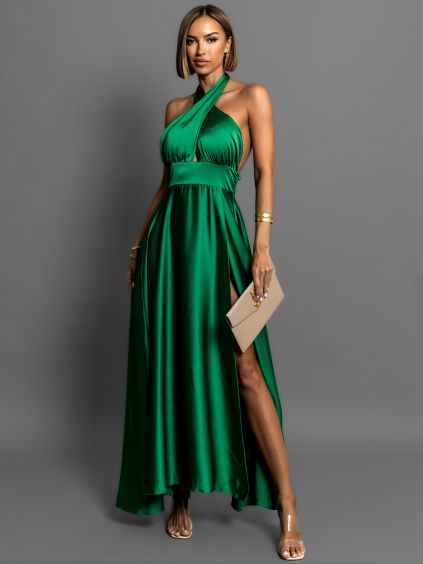 40590 2 zelene dlouhe elegantni leskle saty tarrisa s rozparkem