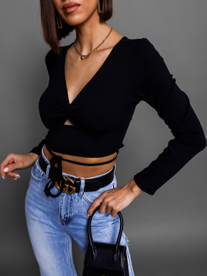 Čierny crop top TINNIE so zaväzovaním