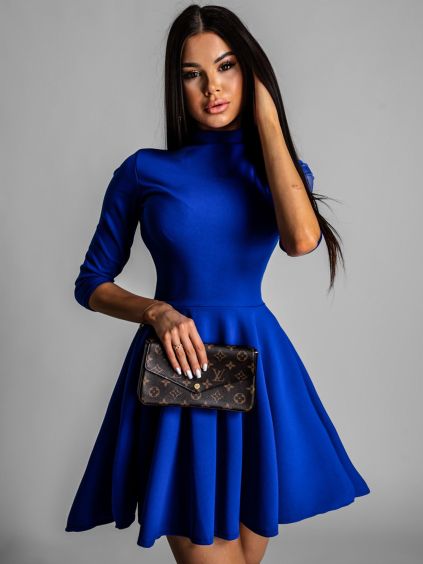 48636 1 kralovsky modre elegantni saty ground s trictvrtecnim rukavem