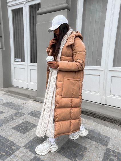 54687 2 svetle hneda dlouha prosivana bunda walnut s kapsami