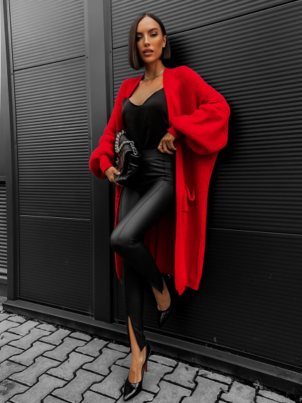 56322 1 cerveny cardigan sentence otevreneho strihu