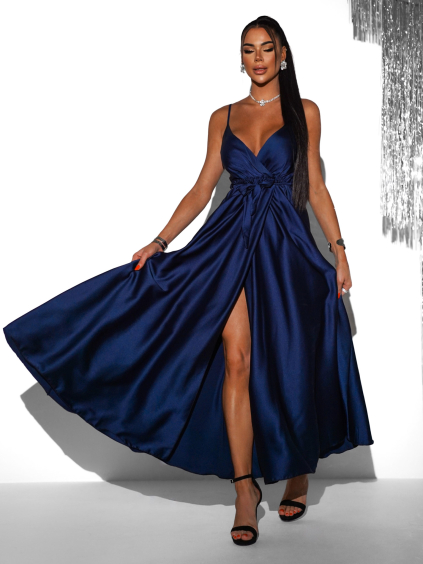 Tmavě modré elegantní dlouhé šaty FAIRYTALE (Veľkosť ONESIZE)