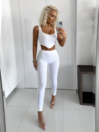 Bílý žebrovaný dvoudílný komplet NATALISE (Veľkosť M/L)