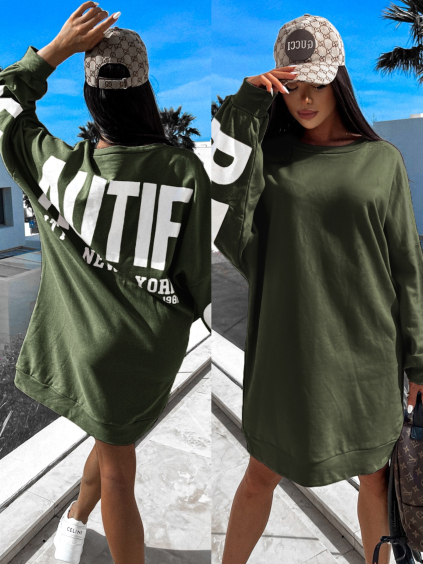 Khaki oversize mikina HUGHEN s potlačou