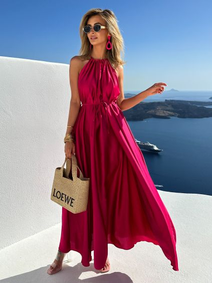 70172 2 tmave ruzove dlouhe leskle elegantni saty mades se zavazovanim