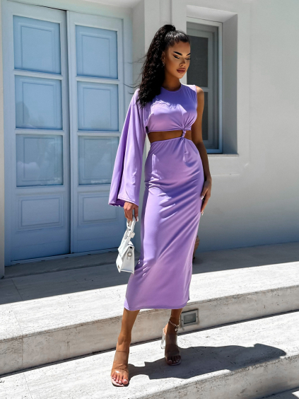 Svetlo fialové dlhé elegantné šaty NONIENY s prestrihom