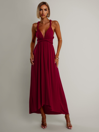 Bordó elegantní šaty BEATRICE s vázáním (Veľkosť ONESIZE)