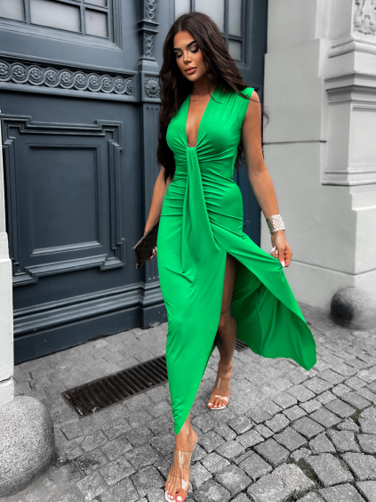 Zelené jednoduché šaty ALOUSE s výstrihom do V