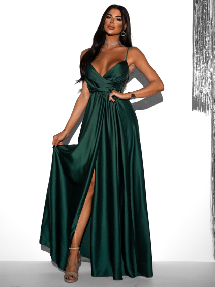 Smaragdové elegantní šaty PATILLA s rozparkem (Veľkosť ONESIZE)