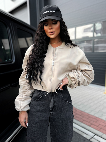 Béžová bunda OSZIRO s řasením na rukávech (Veľkosť ONESIZE)