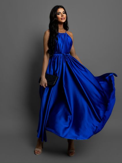 83460 kralovsky modre dlouhe leskle elegantni saty mades se zavazovanim