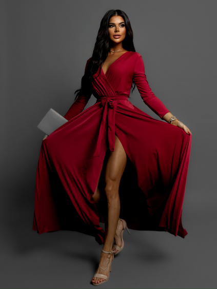 Bordové dlhé elegantné šaty JOELLIAN