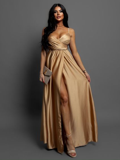 83703 zlate elegantni saty patilla s rozparkem