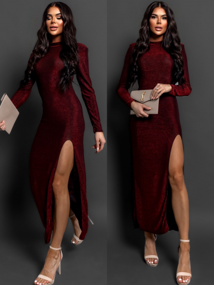 Červené spoločenské trblietavé šaty STENTOR