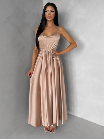 Zlaté saténové elegantní šaty YASMINE s rozparkem (Veľkosť ONESIZE)