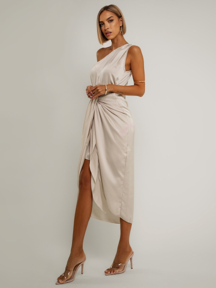 Krémové elegantné šaty LIBIOSI na jedno rameno