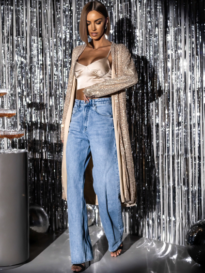 Zlatý trblietavý kardigán YURIDIA s flitrami