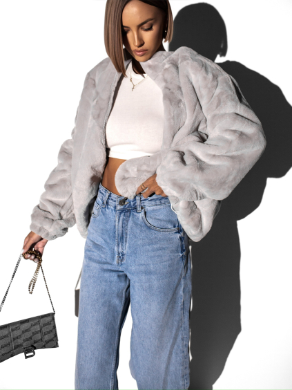 Sivá teddy kožúšková mikina PATRIDO