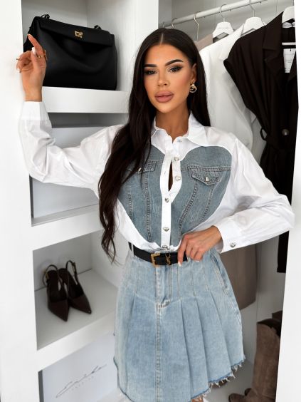 91390 6 bila oversized kosile milia s denim aplikaci