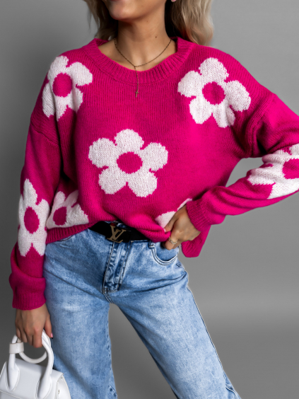 Ružový svetrík NAPLESI s kvetinovým vzorom