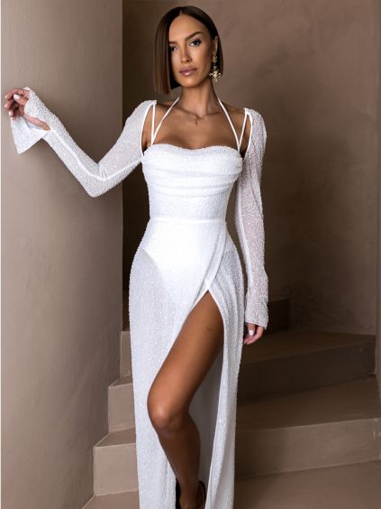 94695 6 bile spolecenske trpytive saty karmenta s flitry