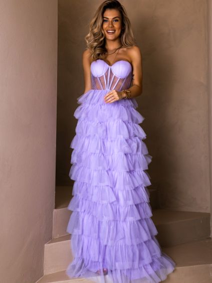 94776 fialove tylove plesove saty ariadna s volanky