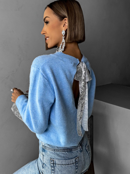 Modrý svetrík BRANKO s mašľou na chrbte