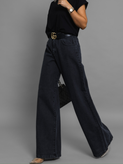 Čierne široké džínsy KENAN