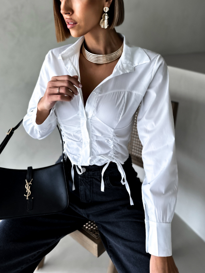 Biela crop košeľa OLEOD so sťahovaním