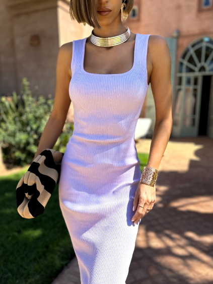 Fialové úpletové dlhé rebrované šaty LENES