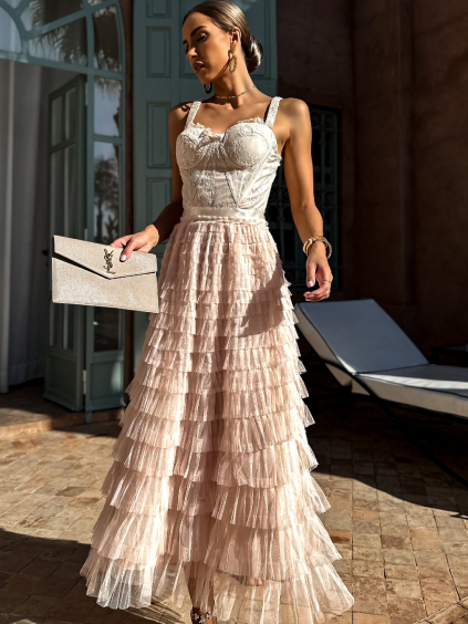 Krémové korzetové šaty DADASE s tylovou sukňou