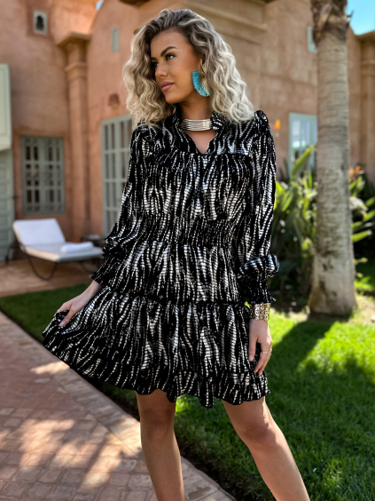 Čierne krátke košeľové šaty EMIRKAN s volánmi