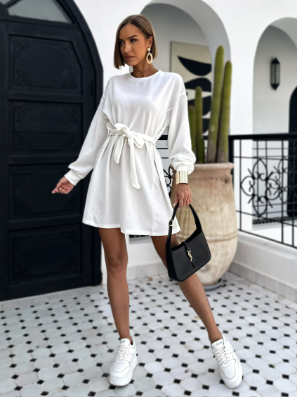 Biele štýlové šaty ALAMOSAU so zaväzovaním