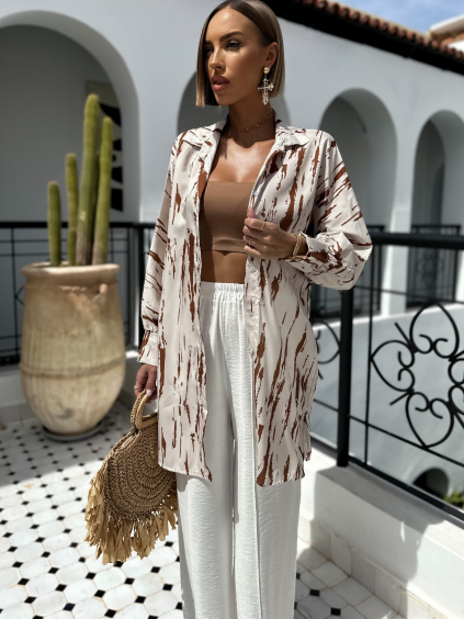 Béžová oversized košeľa SOUNGS so vzormi