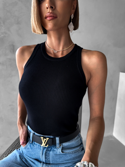 Čierny elastický rebrovaný top ALGOS