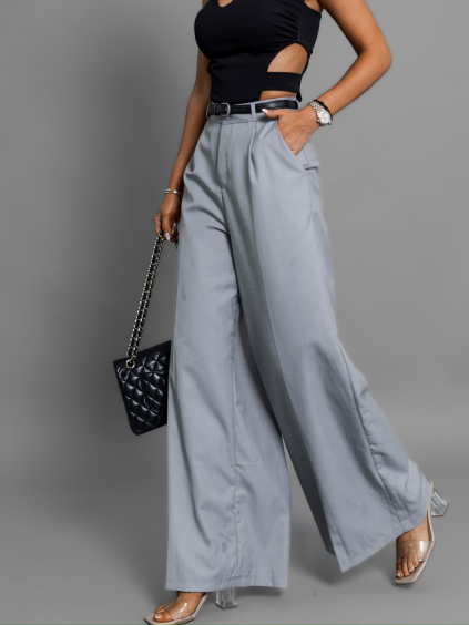 Šedé spoločenské široké nohavice BERGAMOT s opaskom