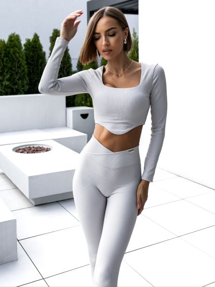 Krémový crop top CORSET s dlouhým rukávem (Veľkosť One size)
